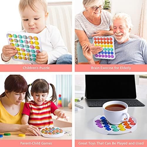 CocoKool 4-Pack Push Pop Bubble Fidget Sensory Toys, Autism Special Needs Silicone Pressure Reliever Toys, Anti-Anxiety Squeeze Sensory Toys for Kids Teens Adults (Round+Square, Mixcolor+Rainbow)