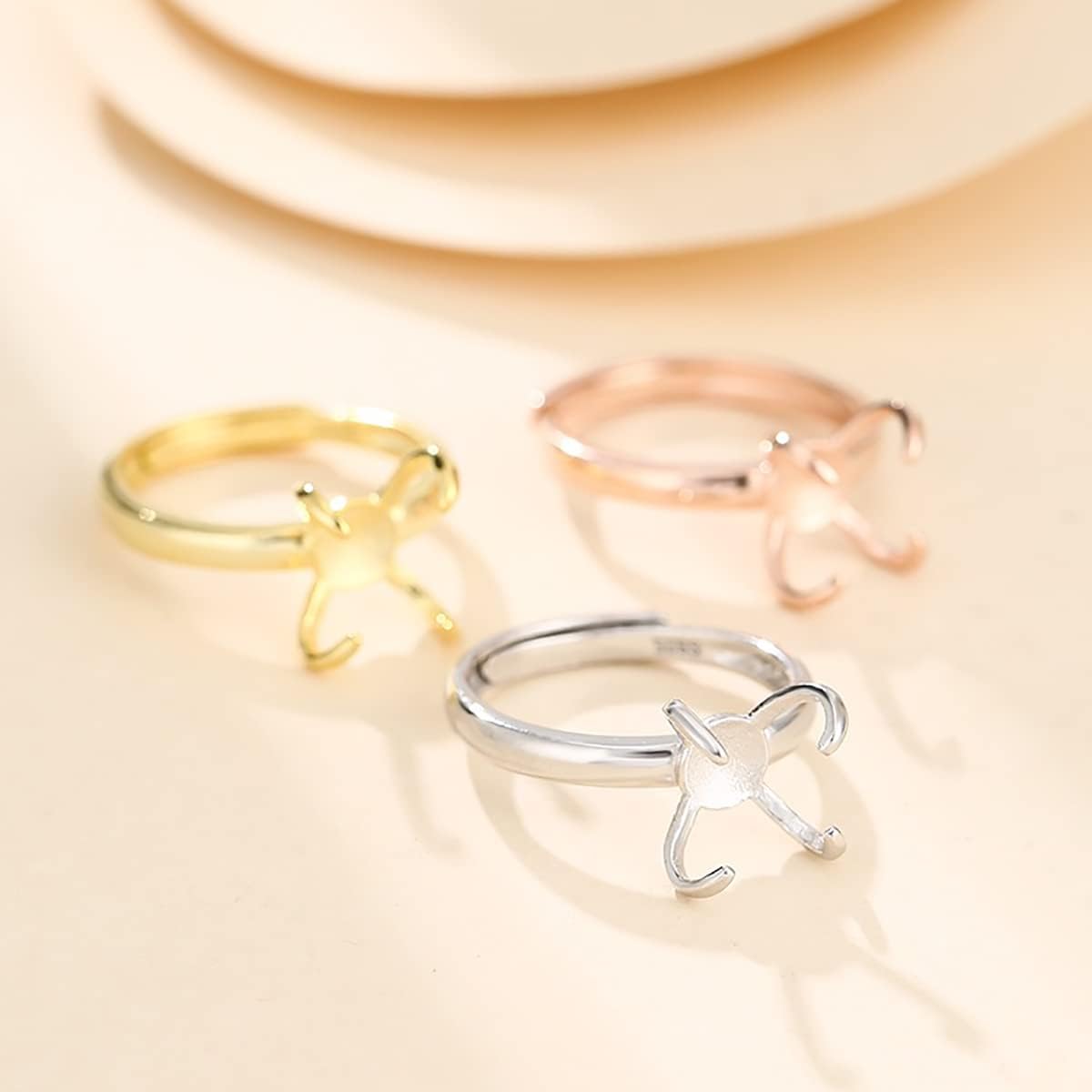 925 Sterling Silver 4 Claws Ring Base for Irregular Cabochon Adjustable Ring Blank Mounting Setting Personalized Jewelry Making Craft for Women