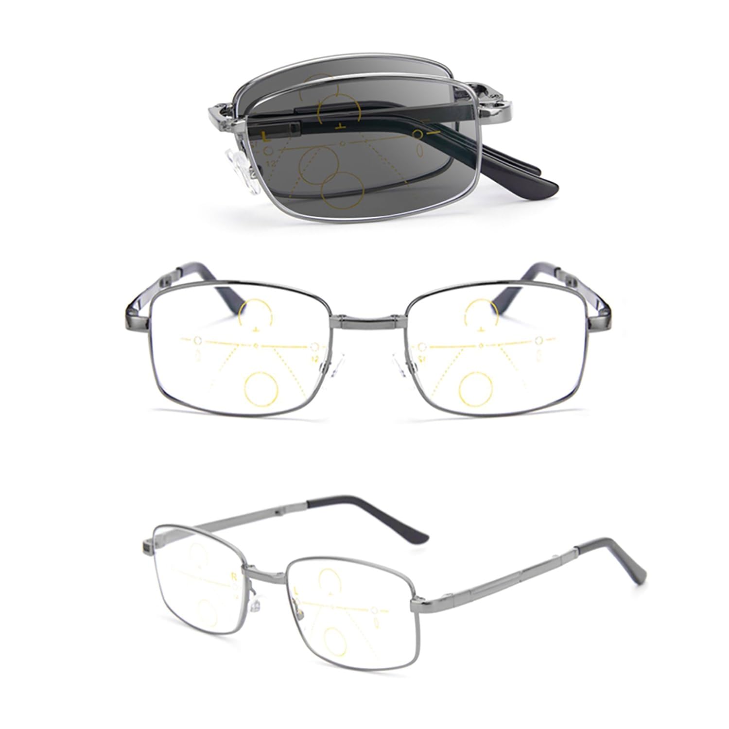 Faltbar Lesebrille, Herren Photochrome Sonnenlesebrille, Gleitsichtbrille mit Brillenetui geliefer