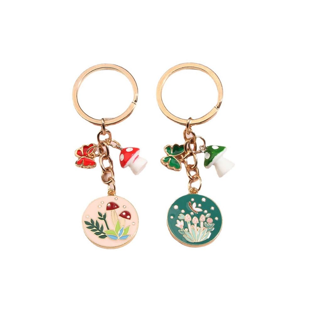 Arfuka Unisex Multicolor Keyring Mushroom Flower Pendant Keychain Metal Key Chain Bag Charm Key Organizer Holder Christmas Birthday Gift Keyrings Key Chain Key Ring Holder Pack Of 2