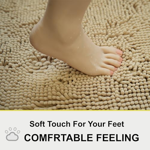Image of Bath Rugs Chenille 3-Piece Extra Soft and Absorbent Shag Beige Bathroom Rugs, Machine Wash Mat, Strong PVC Non-Slip Underside, Plush Carpet Mats (Beige)