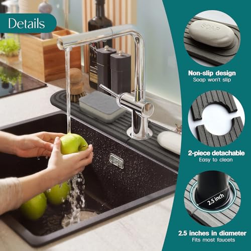 Image of Diatomite Sink Splash Guard - DryingNeat Kitchen Faucet Mat, Instant Dry Water Absorbing Stone Tray for Sink, Durable Black Protector for Kitchen Bathroom Counter [Dark Grey, 23.6 inchx 3.9 inch]
