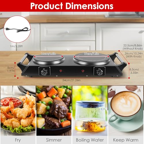 Image of 1800W Electric Double Hot Plates Dual Control Infrared Burner | Ceramic Countertop Cooktop Portable Stove with 5 Temperature Stepless Adjustments Portable Handles for Kitchen RV