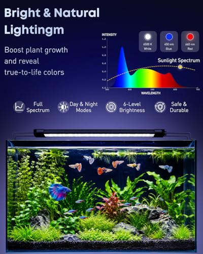 Image of Pawfly 18 W Aquarium LED Light for 24 to 30 Inch Fish Tanks Extendable Fish Tank Light with Full Spectrum Brilliant White Blue Red Lights with Daytime & Night Modes and Adjustable Brightness