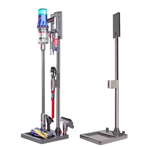 Laymi Vacuum Stand for Dyson V7 V8 V10 V11 V12 V15, Sturdy Aluminum Tube Standing Docking Station, Compact Storage Bracket Stand Vacuum Holder with Multiple Accessory Holder & Built-in Cable Slot