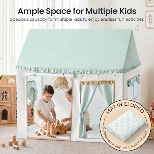 Tiny Land Kids Play Tent, Soft Sage Indoor Playhouse, 52" x 35" x 53" - Image 3