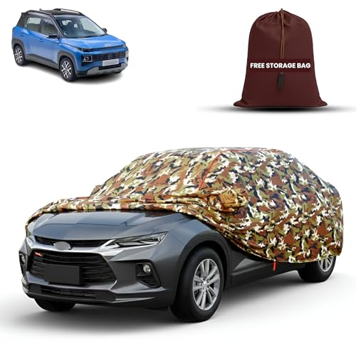 Image of MORNYRAY Car Cover for Hyundai Exter | Fully Waterproof Car Body Cover | with Mirror & Antenna Pocket | Dustproof, Windproof & Anti-Scratch Lining, Camouflage