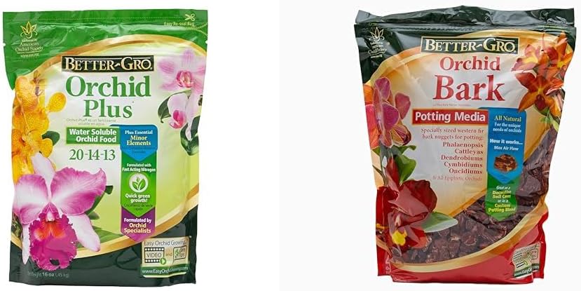 Better-Gro Orchid Plus 20-14-13 - Urea-Free Fertilizer for Vigorous Growth, Water Soluble & Better-Gro Orchid Bark - Premium Grade Potting Medium