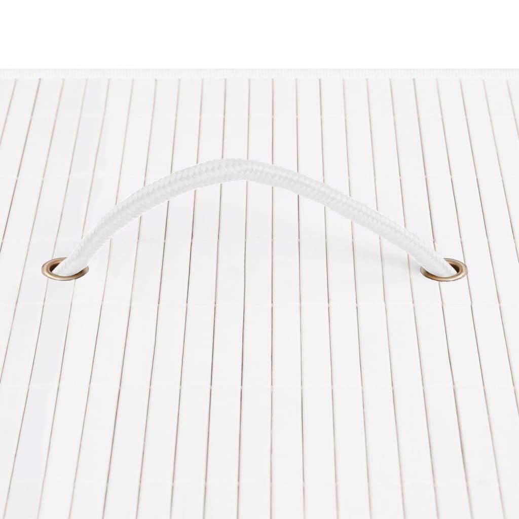 Generico Cesto para la ropa de bambú blanco rectangular 40 x 30 x 60 cm con revestimiento extraíble de tela, una sola sección, plegable con asas para organizar la ropa