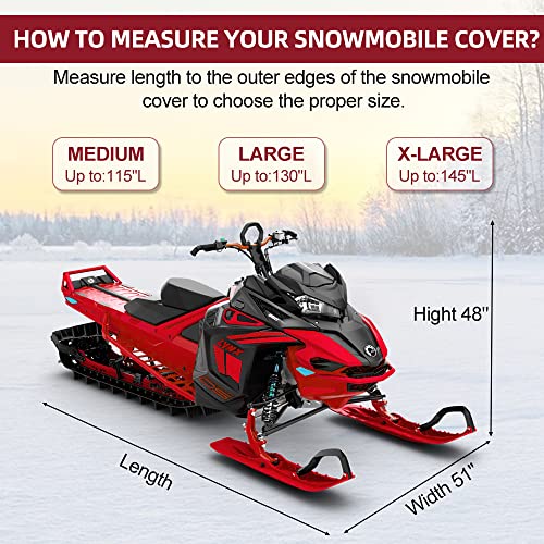 Zenicham Upgraded Tear And Fade Resistant Trailerable Snowmobile Cover, Heavy-Duty Waterproof And Uv Protection Snowmobile Cover,Snowmobile Cover With Reflective Strips Red/Black Fits Up To 145" #TOP5
