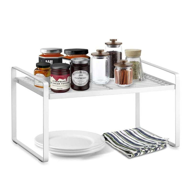 appeasy Countertop Shelf Organizer, Cupboard Stand Spice Rack Cabinet Shelf for Pantry, Kitchen, Bathroom, Reading Room, Bedroom to Save Space (White-1 Pc)