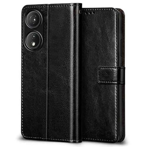 Image of WOW IMAGINE Shock Proof Flip Cover Back Case Cover for Itel P55 5G (Flexible | Leather Finish | Card Pockets Wallet & Stand | Black)