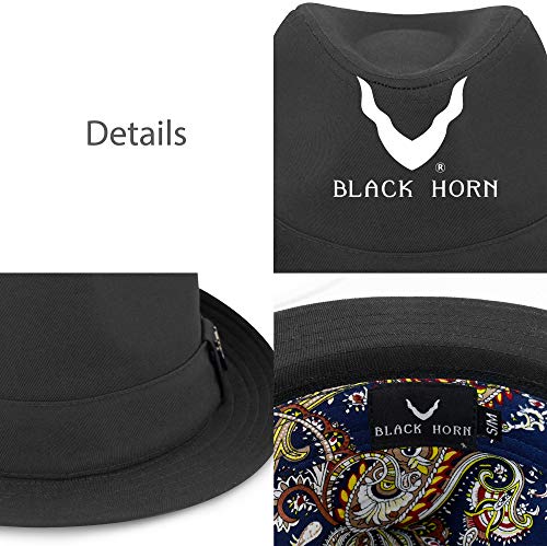 The Hat Depot Premium Unisex Cotton & Twill Herringbone Cotton Fedora Hat (S/M, 1. Premium - Black) #TOP5
