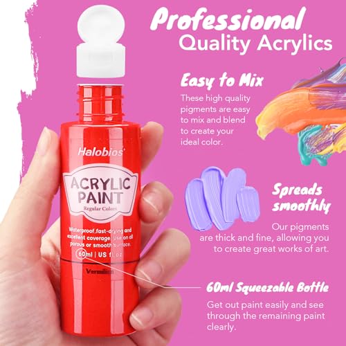 Acrylic Paint Set 28 Colors(2 fl oz/60 ml), Premium Acrylic Paints for Kids & Adults, With Fluorescent Colors & Metallic Colors for Painting, Drawing & Art Supplies, DIY Arts and Crafts