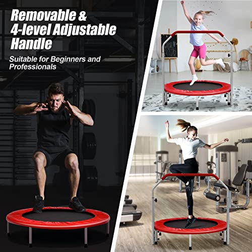 GYMAX 40" Mini Fitness Trampoline, Foldable Exercise Rebounder with 4-level Adjustable Foam Handrail, Indoor/Outdoor Gym Trampolines for Kids Adults - Image 3