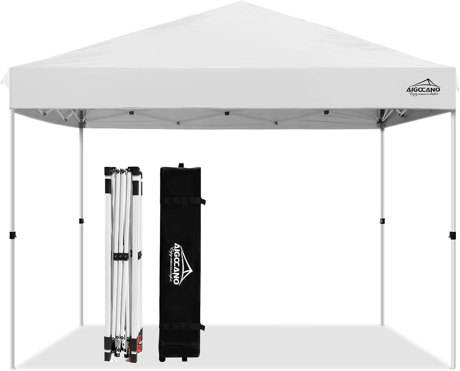 AIGOCANO Pop up Canopy Tent,10x10 Instant Outdoor Canopy for Parties with Wheeled Bag,White 10x10 FT 1-White