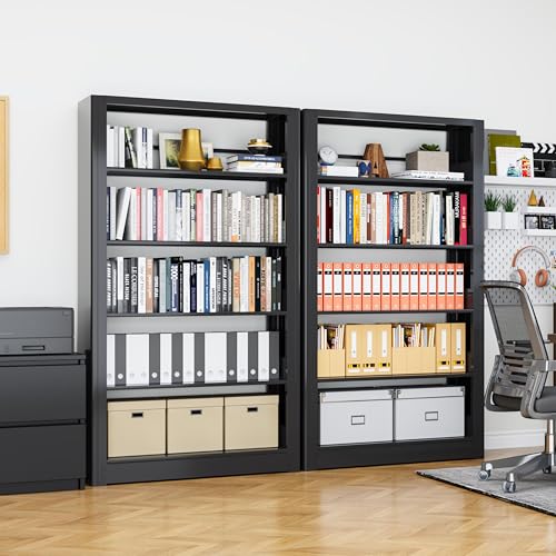 Image of VASAAOSD Bookshelf, Heavy Duty Metal Book Shelf, 69 inch Tall Black, 1+1 Set | Adjustable Shelves, 280lbs Shelf Capacity, Industrial Large Office Bookcase, Display Book Organizer, For Living Room Library