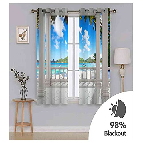 Salon moderne thermique isolant rideau occultant balcon impression 3D mer - 6