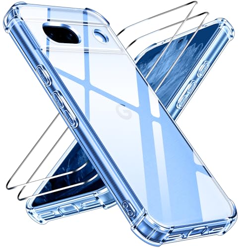 ivoler Anti-Amarillo Clara Funda para Google Pixel 8A con 2 Piezas Cristal Templado, [Protección Militar] Carcasa Protectora Antigolpes Transparente Anti-Choques Bumper Case