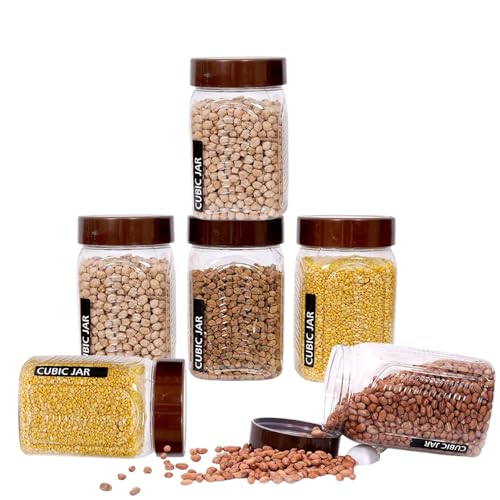 Image of Plastic Brown Airtight Kitchen Container and Jar Dibba Set of 6 | Multipurpose Storage Boxes & Kitchen Dibba Set for Grocery, Spices, Dry Fruits, Pulses & Snacks (300 ml)