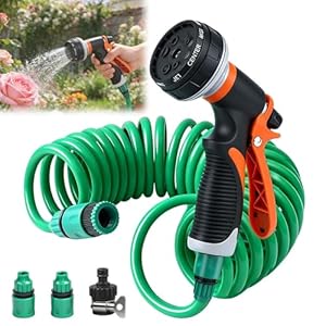 Weciau Spiralschlauch Wasser, Gartenschlauch Flexibel 10M mit Brause, Flexibler Wasserschlauch für Gartenbrause, Gartenschlauch Spiralschlauch Dehnbarer Garden Hose für Gartenbewässerung, Autowäsche