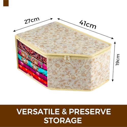 Image of Urbane Home Blouse Cover | Clothes Storage Bag | Zipper Wardrobe Organizers | Non-Woven Clothes Organiser | Side Transparent Blouse Organizer | Leaf-Design | Pack of 6 | Cream