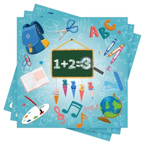 48 Stück Servietten Einschulung Deko Mit Mustern Schulkind Servietten Schulkind 2026 Junge Mädchen Party Zubehör Schulanfang Dekoration für Schuleingangsparty