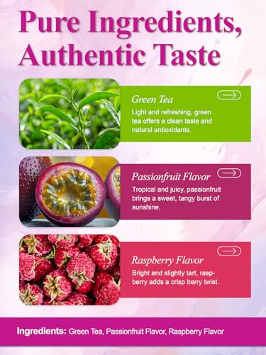 Image of LOOMICA Passionfruit Raspberry Green Tea, Fruity Sweet-Tart Blend of Passion Fruit & Raspberry and Green Tea, Refreshing & Tropical, Hot or Iced, Antioxidant-Rich, No Artificial Sugar, 20 Counts (Pack of 2)