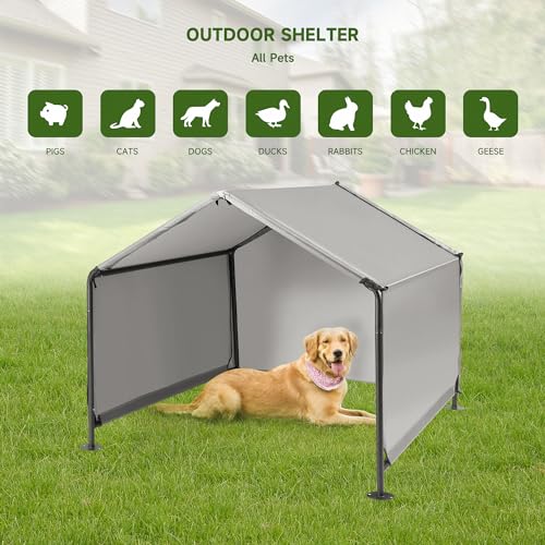 Dog Shade Shelter Outdoor Tent for Large Medium Dogs, Outside Sun Rain Canopy Pet House for Homeless Cats Pigs Livestock with Waterproof Roof Rainproof Cover & Artificial Grapevine Leaves Dog Shade Shelter Outdoor Tent for Large Medium Dogs, Outside Sun Rain Canopy Pet House for Homeless Cats Pigs Livestock with Waterproof Roof Rainproof Cover & Artificial Grapevine Leaves