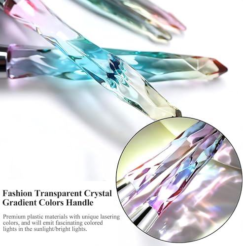 Image of Crystal Makeup Brush Set - 10 Piece Premium Synthetic Brushes with Iridescent Handles & Teal Bristles for Foundation, Blush, Eyeshadow, and Highlight - Professional Cosmetic Brushes Kit for Women & Girls