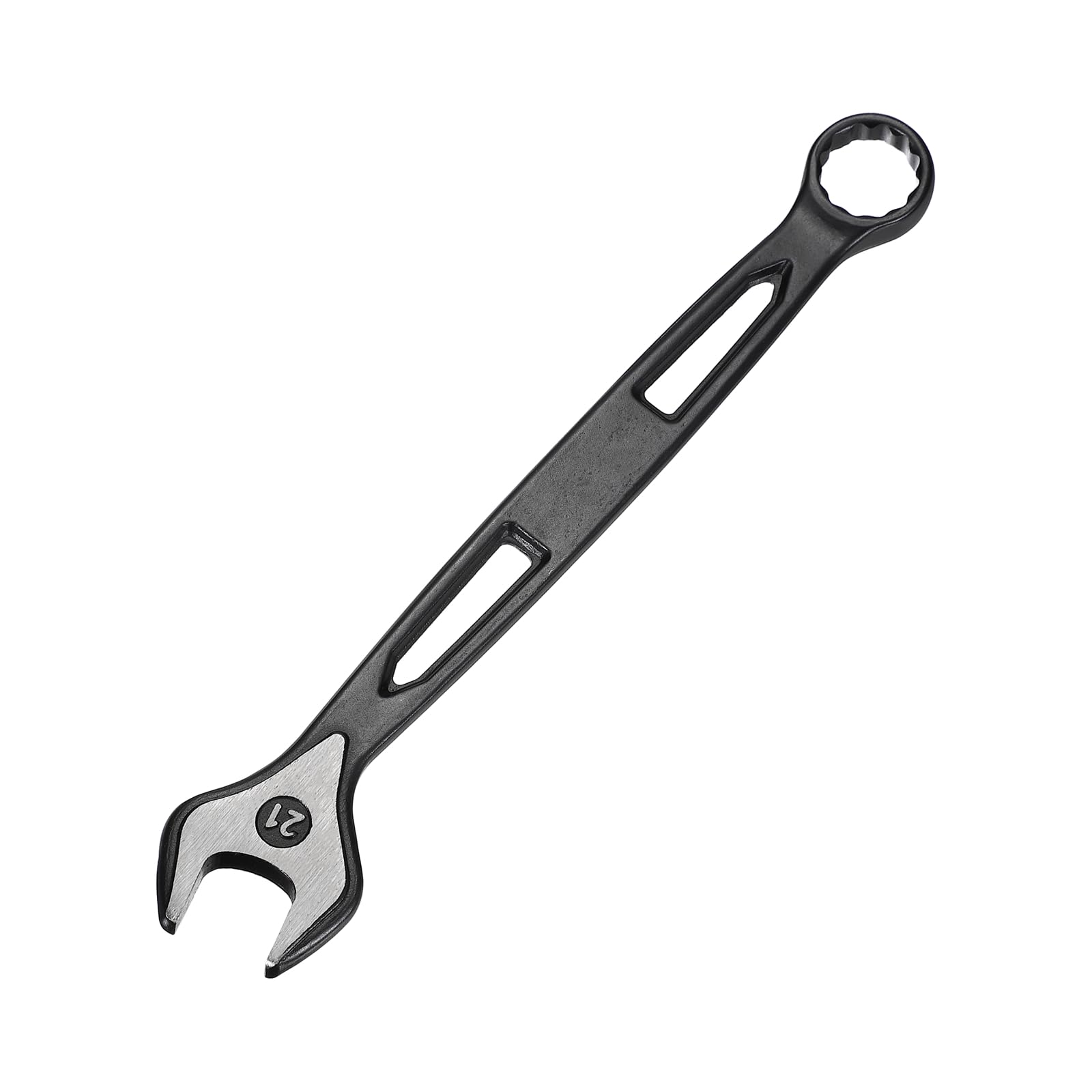sourcing map Combination Wrench 21mm Metric Extra Long 12-Point Box and Open End Carbon Steel Double Ended Industrial Grade Spanner for Automotive Furniture Machinery DIY Repair, Black