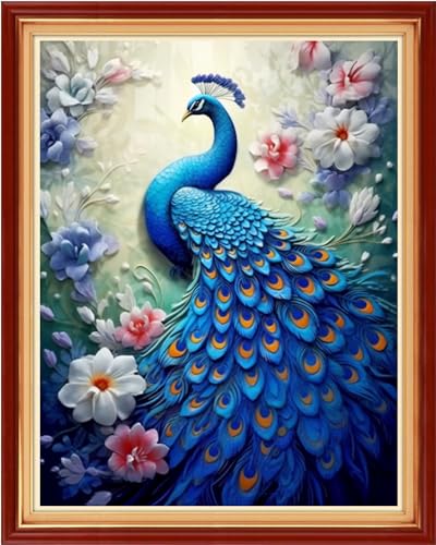 Image of Redxing Stamped Cross Stitch Kits Embroidery kit for Beginners Adults Full Range of Embroidery Patterns Starter Kits DIY Printed Cross Stitch Kits Needlepoint Kits 11CT- Peacock Flowers 16x20 inch
