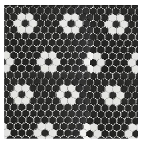 Tenedos Hexagon Neutro Flower Black White Hex 1x1 Porcelain Floor