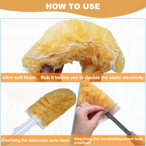 Image of 20 Count Two Sides Replacement Duster Head with 2 Handle, Static Dust Removal Brush Disposable Dusters Heavy Duty Multi-Surface Duster Refills for Dusting Electronics, Furniture, TV (Orange)