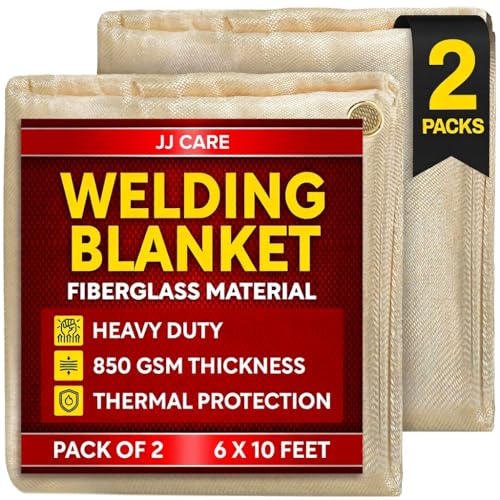 Image of JJ CARE Welding Blanket - 6 ft. x 10 ft. (Pack of 2), 850GSM Fiberglass Welding Blanket for Smokers with Brass Grommets, Heavy Duty Fireproof Welders Mat for Industrial, Smoker, Grill and Camping