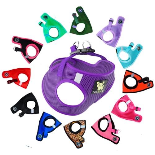 EcoBark Step in Dog Harness Vest - Reflective Soft Ultra Padded Mesh Dog Harnesses for XXS, XS, Small, and Medium Dogs Eco-Friendly Comfort Secure Halter No Pull Adjustable Pet Vest (Small, Purple)