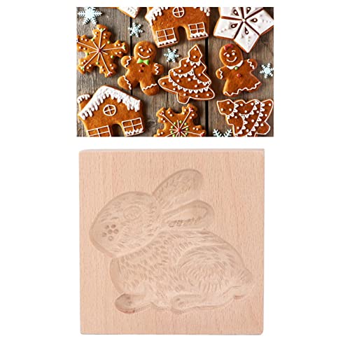 Wooden Cookie Mould Beechwood Reusable Washable Biscuit Press Stamp Mold for Kitchen Baking (Rabbit) - Image 3