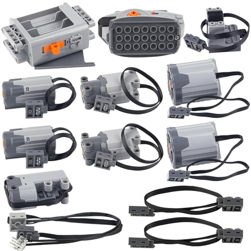 13-teiliges Technic Motor Set Elektrische Bausteine Mit Power Functions Inklusive Fernbedienung Empfänger Mit Batteriefach Servo/M/L/XL Motoren LED-Lichtleiste Und 25 Cm Verlängerungskabel