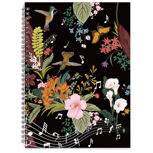MAXCURY Blank Sheet Music Composition Manuscript Staff Paper Art Music Notebook Black 100 Pages 26x19cm (Flora)
