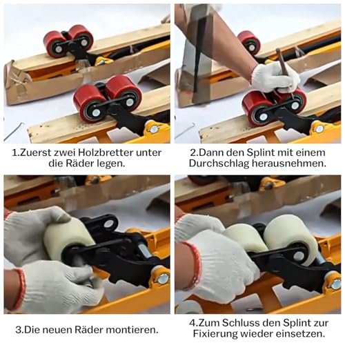 4 Stück Hubwagenrollen Polyurethan 80 x 60 mm, Achse 20 mm inkl. Kugellager Rollen für Hubwagen Ersatzrollen, Max. Belastung 550 KG