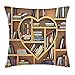 ABAKUHAUS Biblioteca Federa Fodera Cuscino, L'Amore per la Lettura Libri Cuore, Copricuscino Quadrato Decorativo, 45 cm x 45 cm, Multicolore