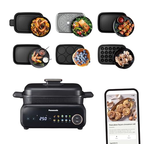 Panasonic NF-GM600 Multicuiseur Electrique 6-en-1, Grill électrique, Plancha, Frire, Cuisson Lente, BBQ, 1400W, 40-250°C, 9 Modes Automatiques, Extracteur de...