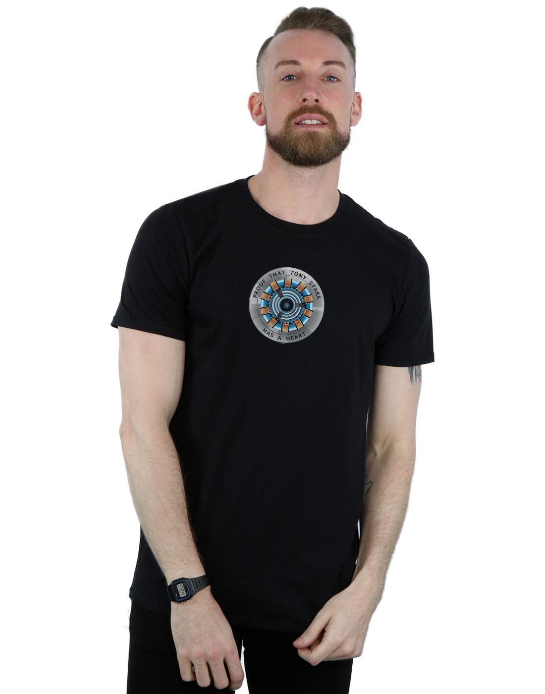 Marvel Men's Avengers Endgame Tony Stark Heart T-Shirt Black Medium