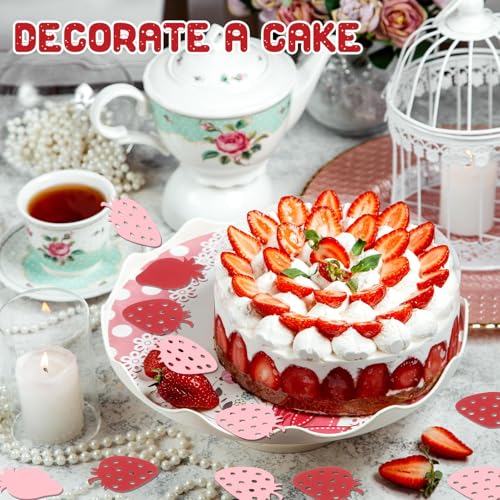 Image of 100Pcs Strawberry Party Decorations, Pink Red Paper Confetti - Sweet Berry Table Decor for Birthday /Baby Shower /Summer Fruit Themed Party Supplies Christmas Decoration
