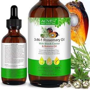 Batana Olie & EssentiëLe Rozemarijnolie & Zwarte Castorolie 3in1 Haargroei-Olie, Voor Haargroei, Stimuleert Nieuwe Haargroei, Herstelt Vocht En Hydratatie, Volume En Glans 60ml