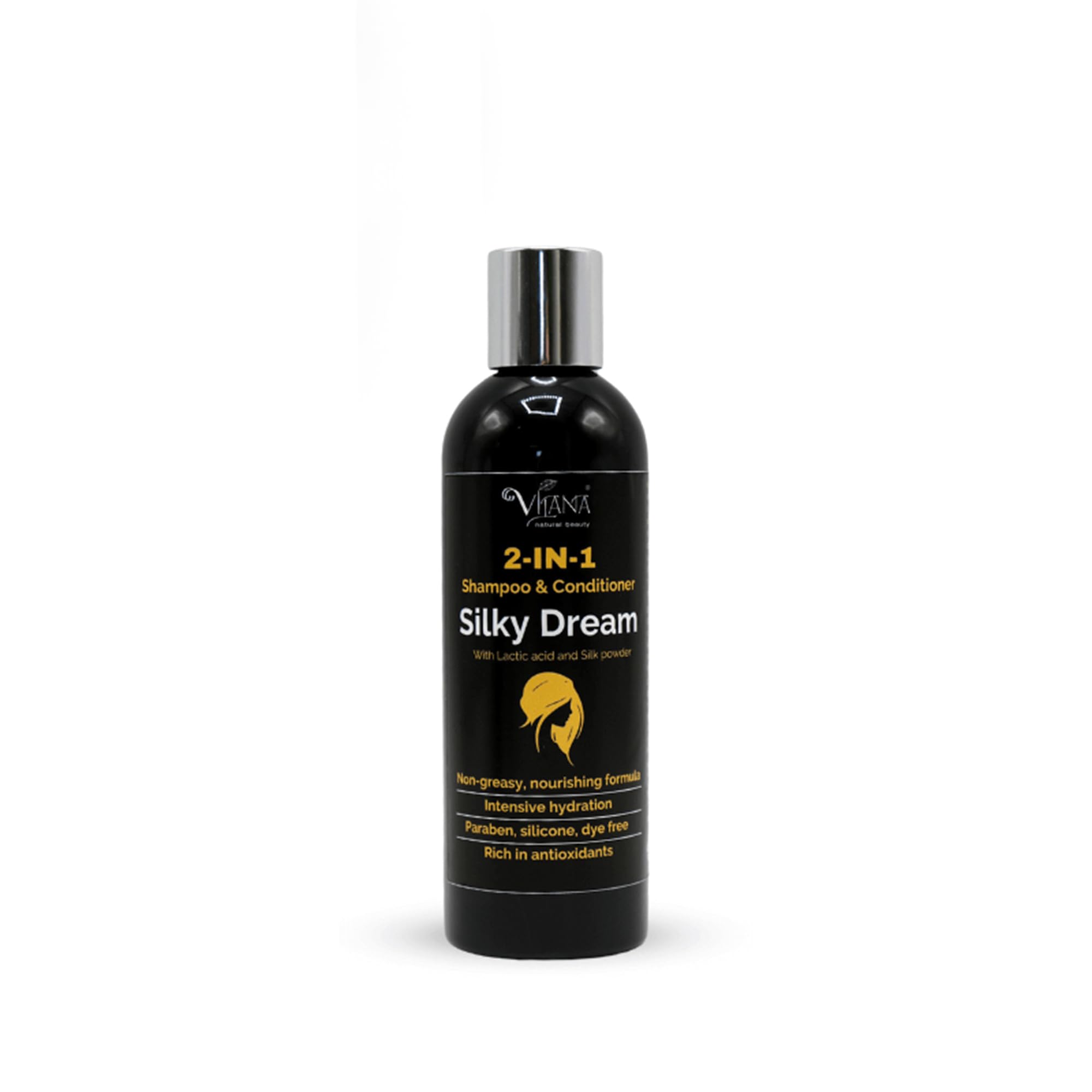Vilana Natural Beauty Silky Dream Natural Hair Shampoo&Conditioner 2 in1 for all Hair Types Nourishes&Helps Restore Healthy Hair Structure Sulphate Free Shampoo for Damaged Dry&Tangled Hair 480ml