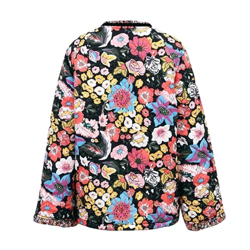 Faretumiya Women Open Front Puffer Jacket Vinatge Floral Crop Quilted Cardigan Y2k Patchwork Padded Coat Streetwear4