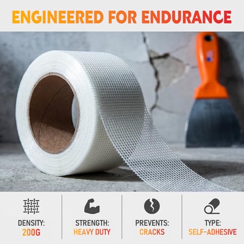 Image of LLPT Drywall Repair Fiberglass Joint Tape, 7.8 inch x 100 Ft, White | Self Adhesive, Industrial Grade, Extra Strength Fiber Mesh, Repositionable, Easy Use for Seam Patch Wall Crack Seam Repair