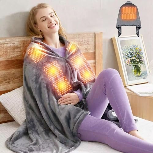 USB Heated Blanket, Portable Heated Blanket with 20000mAH Battery, Cordless Heated Blanket W/8 Heating Zones, 3 Heating Levels, Soft & Skin-Friendly Fabric, Rechargeable Wearable Heated Blanket Shawl