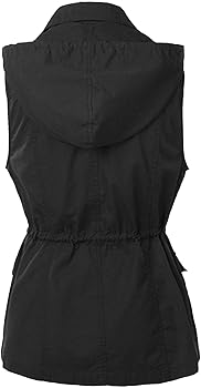 HGps8w Women's Cargo Vest with Hood, 2025 Fall Winter Drawstring
